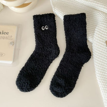 Eye Embroidered Socks Set - of 2 Pairs - Black / One Size