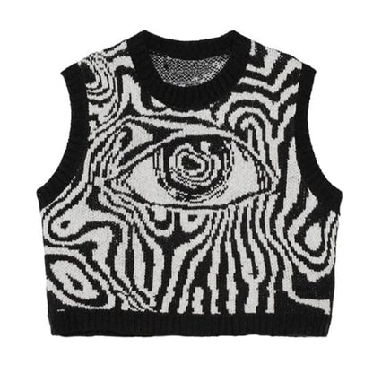 Eyes Cropped Knit Vest - S / Black - Vest