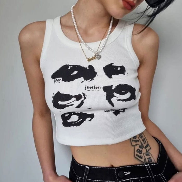 Eyes Print Tank Top - Tops