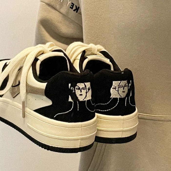 Face Embroidery Black Sneakers - Sneakers