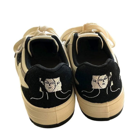 Face Embroidery Black Sneakers - EU35 (US5.0) / Black/white
