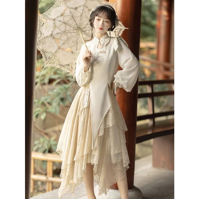 Fairy Irregular Cheongsam Dress - S / Complete Set - Female