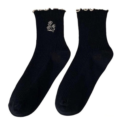 Fairy Vintage Flower Socks - Black