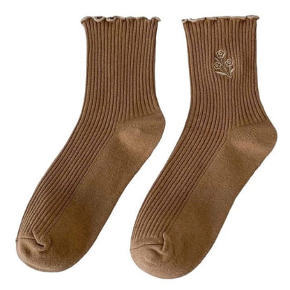 Fairy Vintage Flower Socks - Brown