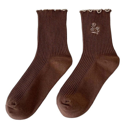 Fairy Vintage Flower Socks - Dark Brown