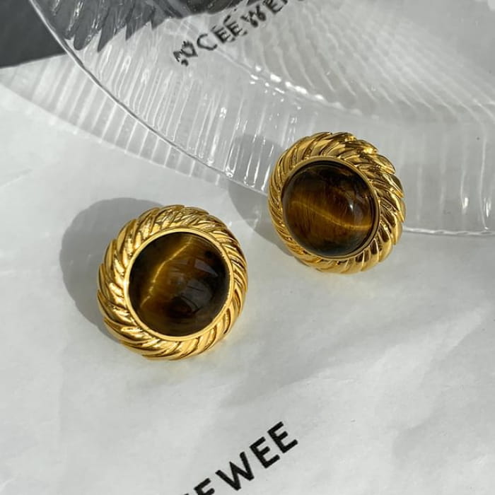 Faux Gemstone Alloy Stud Earring - EH2211 - 1 Pair - Amber