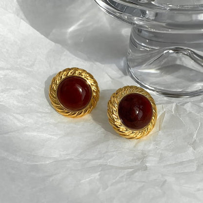 Faux Gemstone Alloy Stud Earring - EH2211 - 1 Pair - Amber