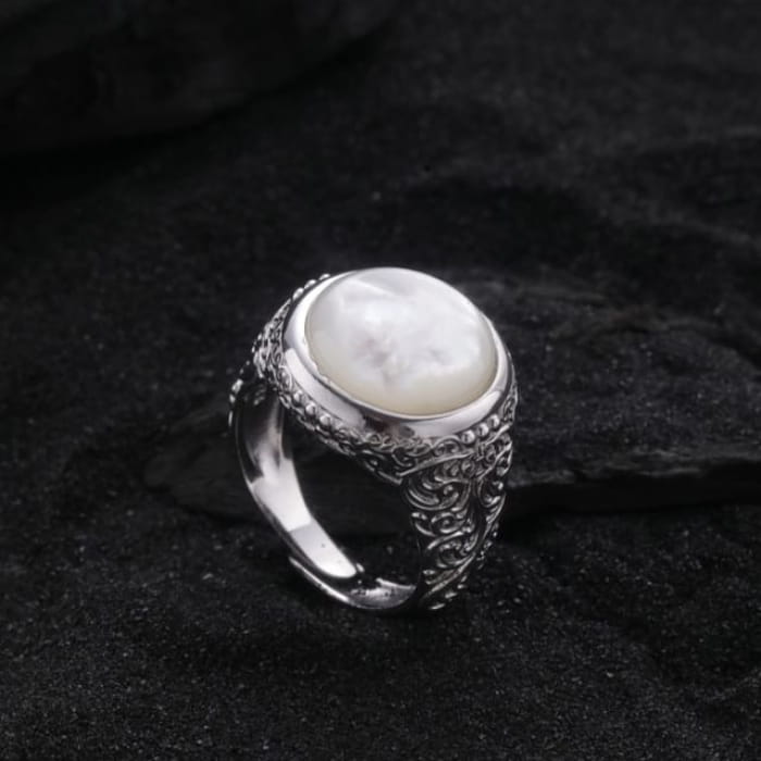 Faux Gemstone Bead Alloy Open Ring - J4745 - Silver