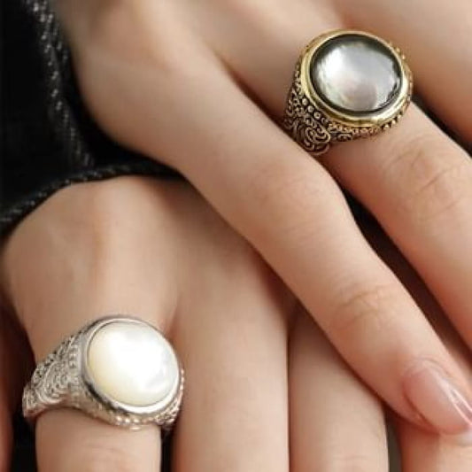 Faux Gemstone Bead Alloy Open Ring - J4745 - Silver