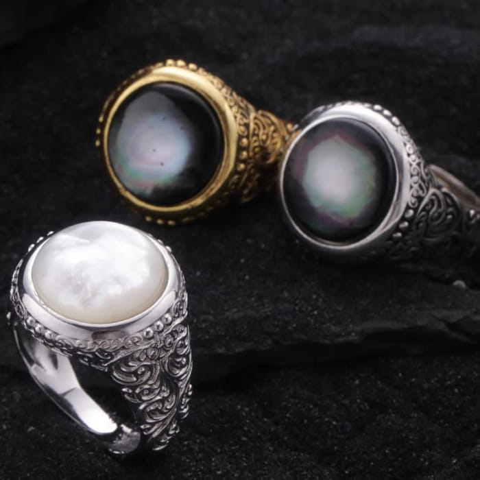 Faux Gemstone Bead Alloy Open Ring - J4745 - Silver