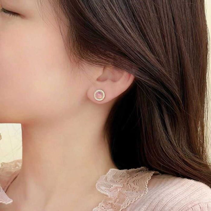 Faux Gemstone Bead Alloy Stud Earring