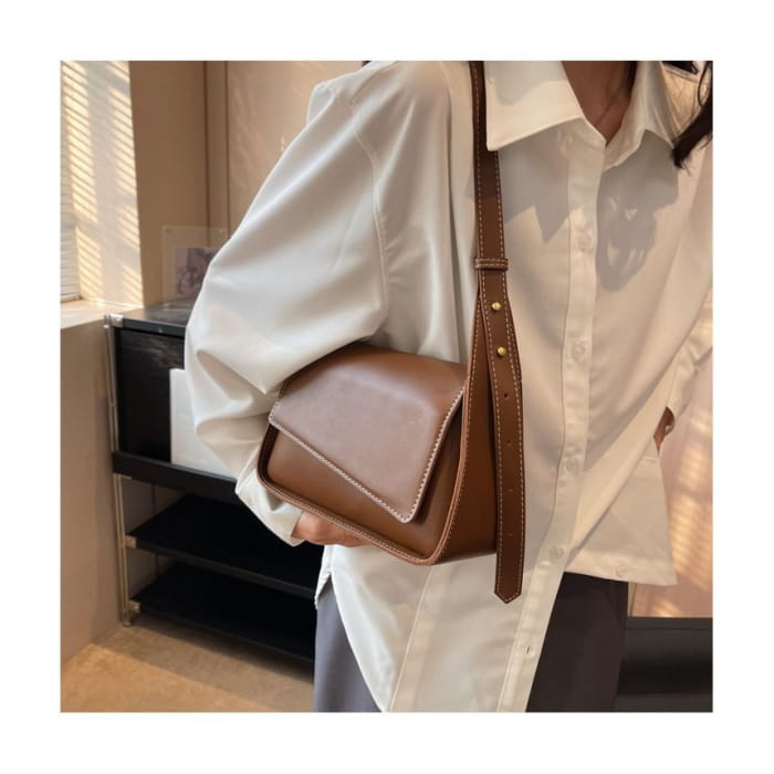 Faux Leather Asymmetrical Flap Crossbody Bag