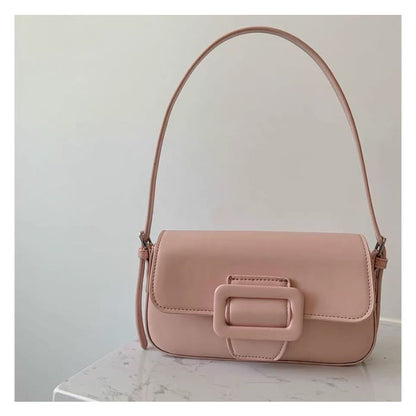 Faux Leather Buckled Flap Shoulder Bag