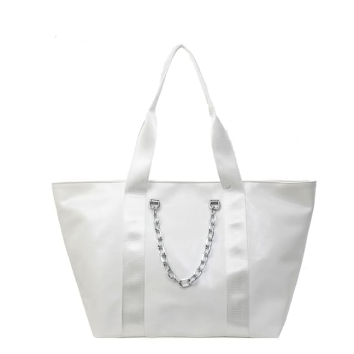 Faux Leather Chained Tote Bag - Off-White / One Size