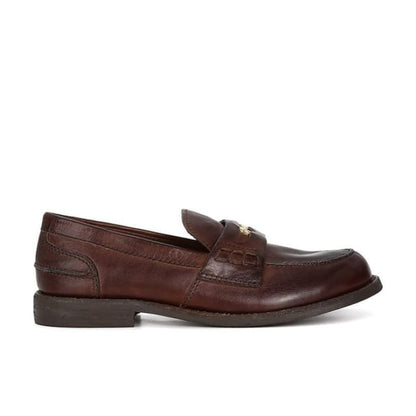 Faux Leather Metal Accent Loafers - Normal Edition - Coffee