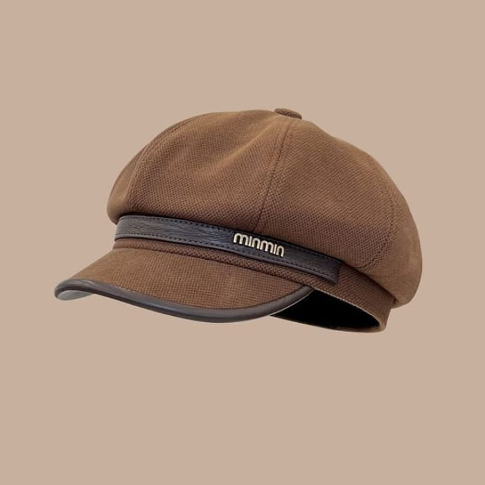 Faux Leather Newsboy Cap / Beret - 04 - Dark Khaki