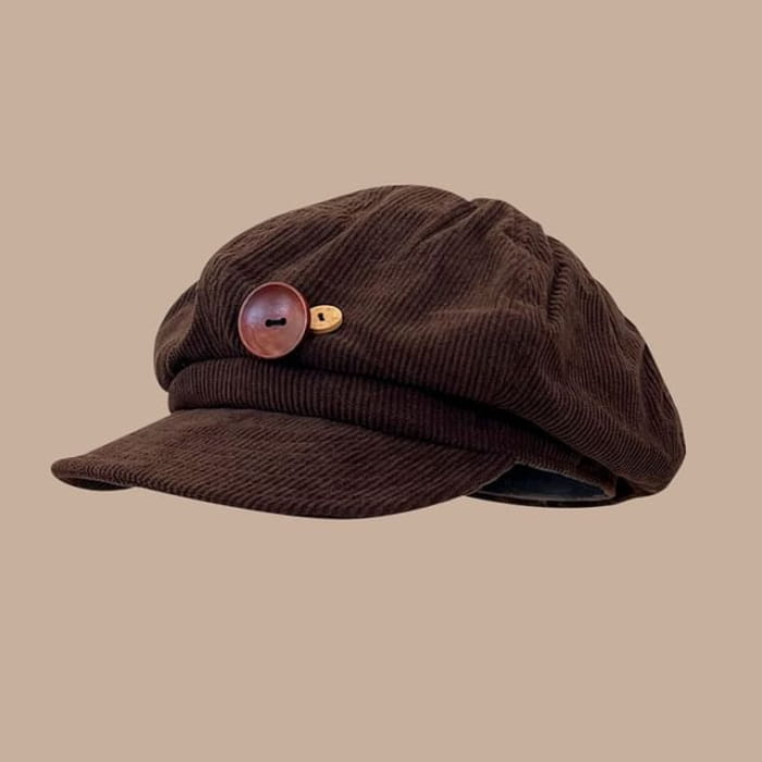 Faux Leather Newsboy Cap / Beret - 09 - Brown / One Size