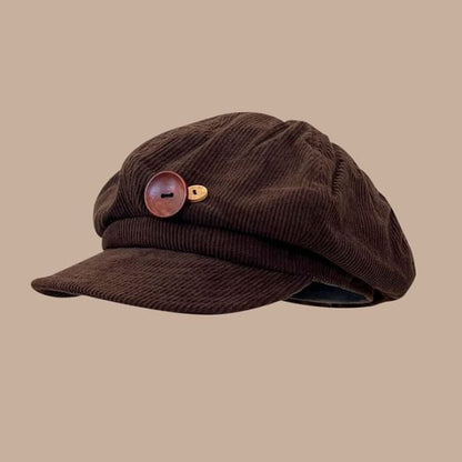 Faux Leather Newsboy Cap / Beret - 09 - Brown / One Size