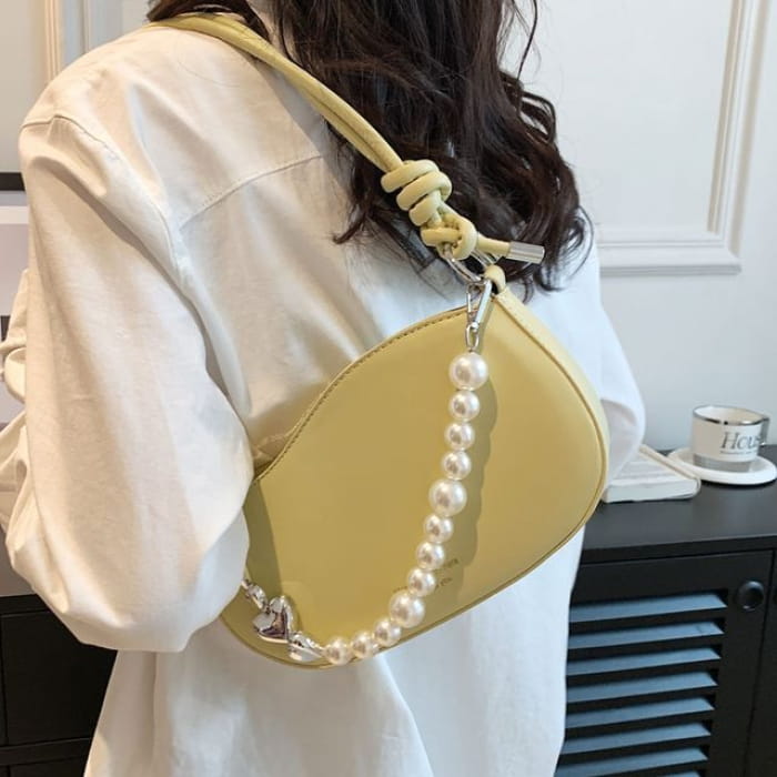 Faux Leather Pearl Strap Shoulder Bag