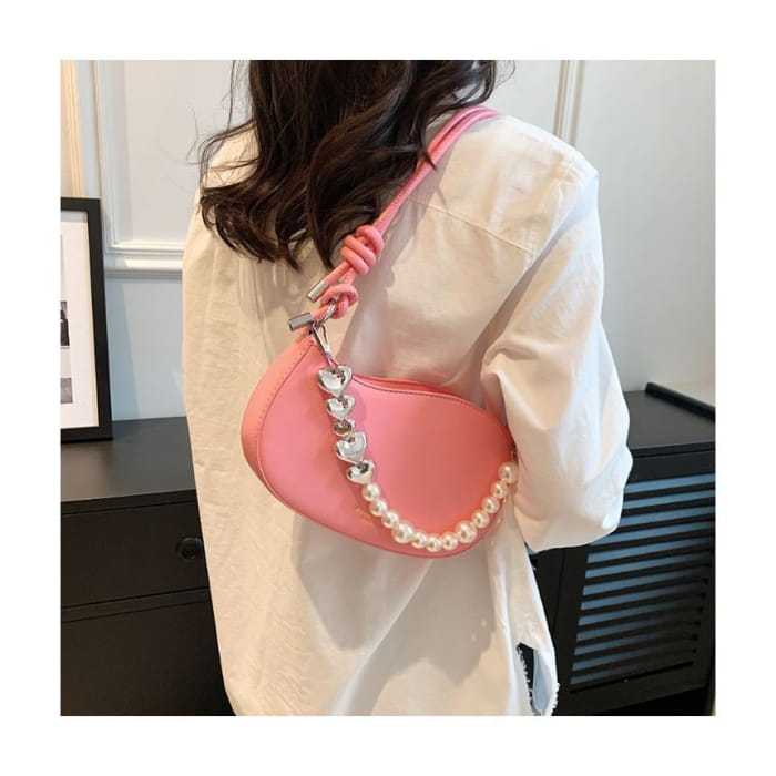 Faux Leather Pearl Strap Shoulder Bag