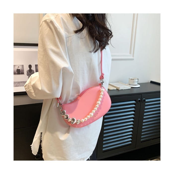 Faux Leather Pearl Strap Shoulder Bag