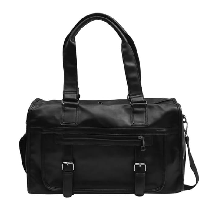 Faux Leather Plain Carryall Bag - Black / One Size