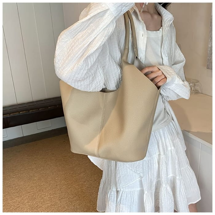 Faux Leather Plain Tote Bag