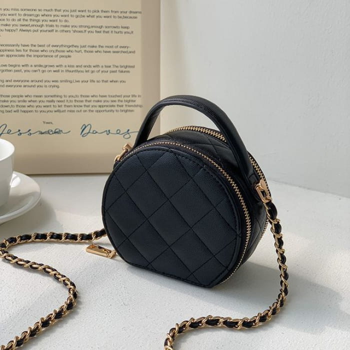 Faux Leather Quilted Round Crossbody Bag