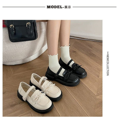 Faux Leather Ribbon Loafers