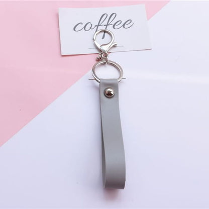 Faux Leather Strap Bag Charm Keyring - Q323-9 - Gray