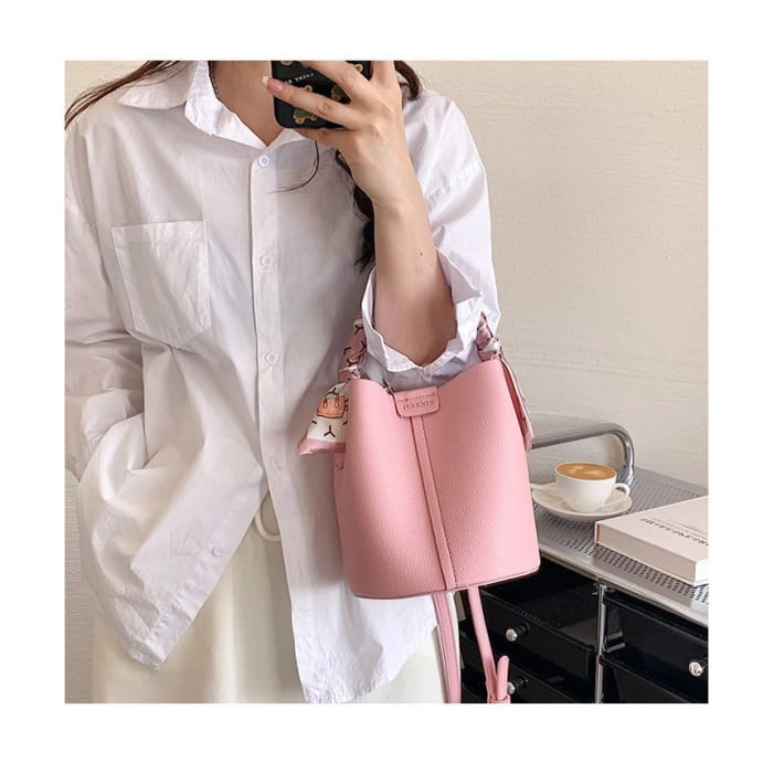 Faux Leather Top Handle Bucket Bag