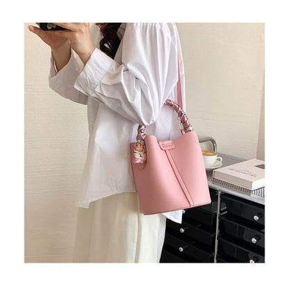 Faux Leather Top Handle Bucket Bag