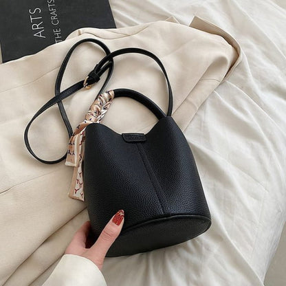 Faux Leather Top Handle Bucket Bag - Black / One Size