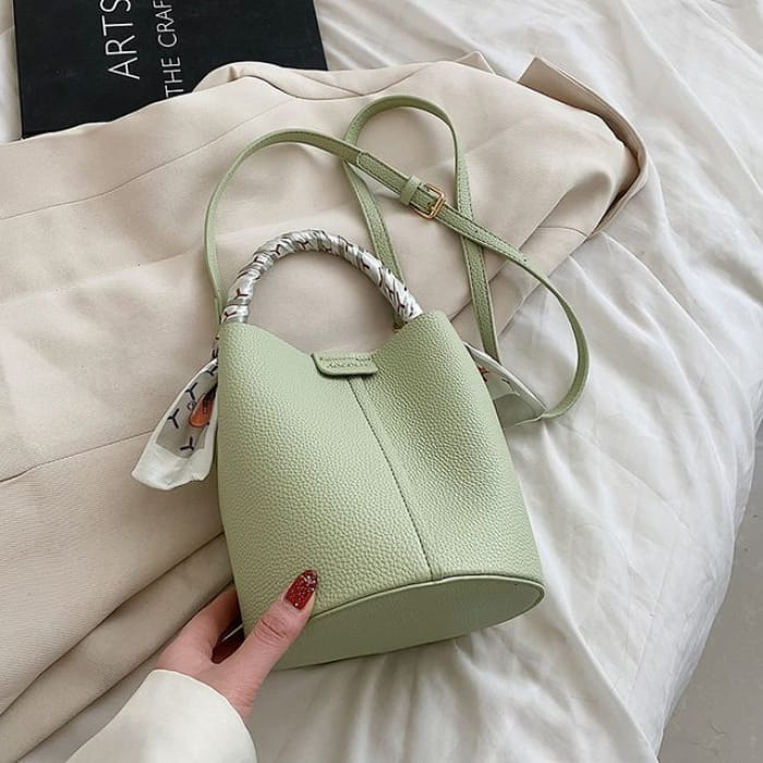 Faux Leather Top Handle Bucket Bag - Green / One Size