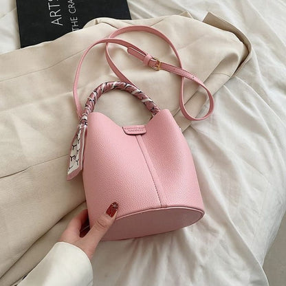 Faux Leather Top Handle Bucket Bag - Pink / One Size