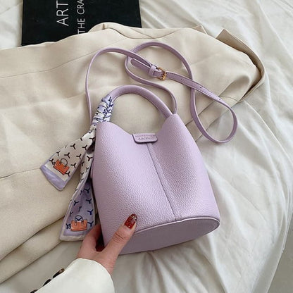 Faux Leather Top Handle Bucket Bag - Purple / One Size