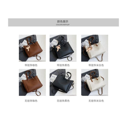 Faux Leather Tote Bag / Charm / Set