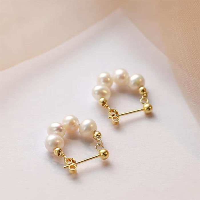 Faux Pearl Alloy Hoop Earring