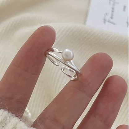 Faux Pearl / Alloy Open Ring - J3017 - Silver / One Size