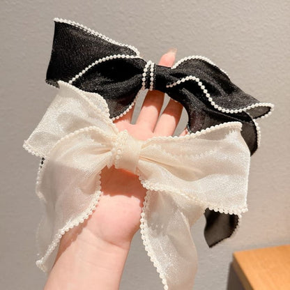 Faux Pearl Bow Mesh Hair Clip