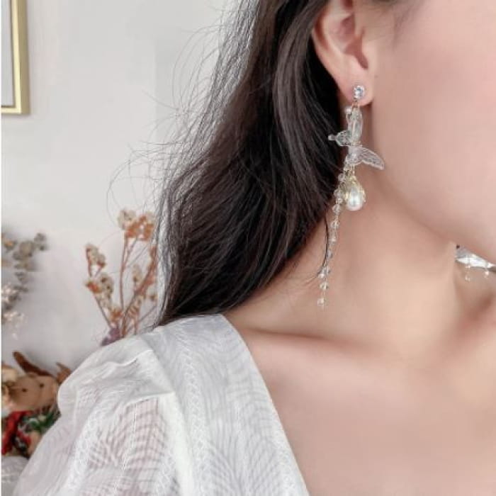 Faux Pearl Flower Drop Earring