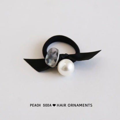 Faux Pearl Hair Tie - Gray Disc & - Black / One Size