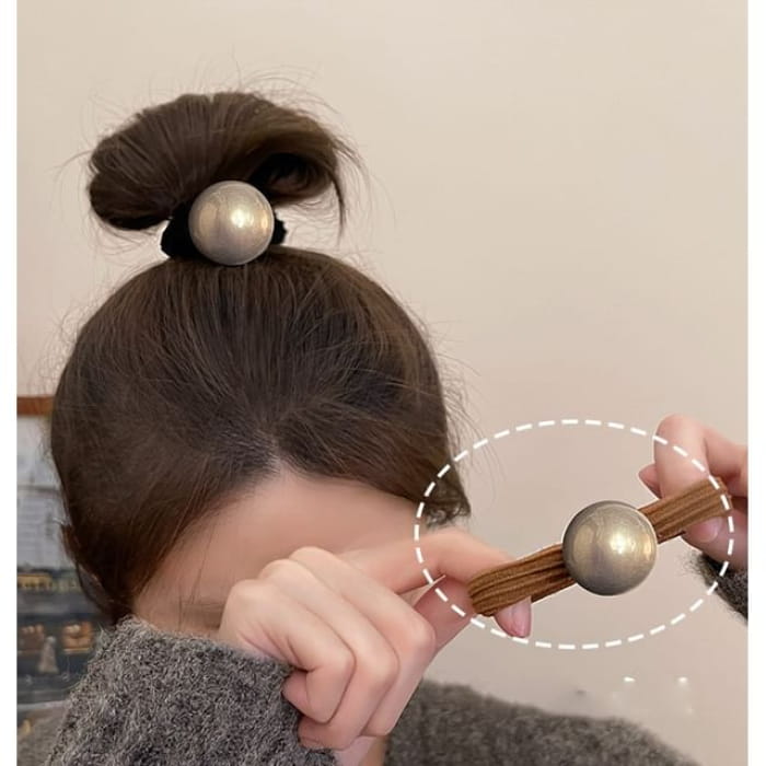 Faux Pearl Hair Tie / Set - 1 Pc - Coffee / One Size