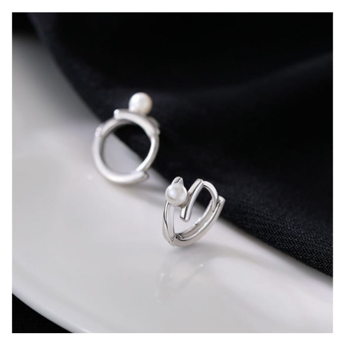 Faux Pearl Layered Sterling Silver Hoop Earring