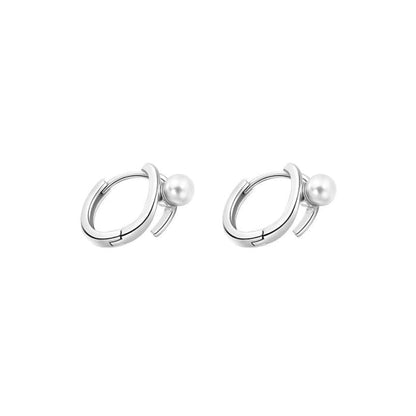 Faux Pearl Layered Sterling Silver Hoop Earring