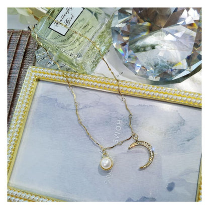 Faux Pearl Moon Necklace