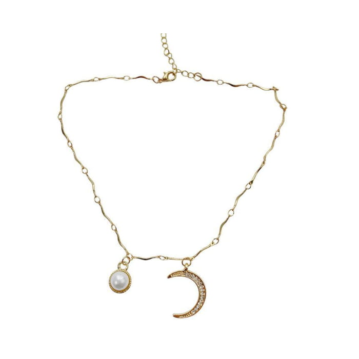 Faux Pearl Moon Necklace