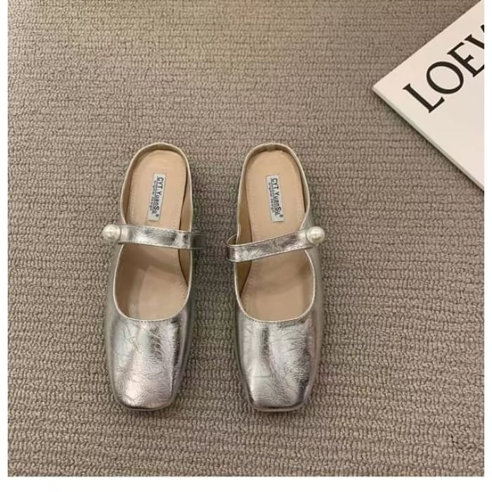 Faux Pearl Mules - Silver / 35