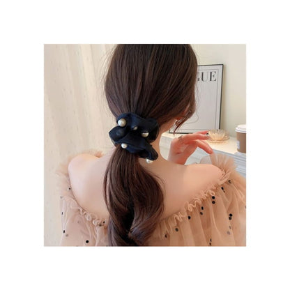 Faux Pearl Organza Scrunchie - 546 - Black / One Size