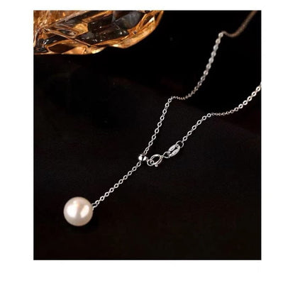 Faux Pearl Pendant Lariat Necklace